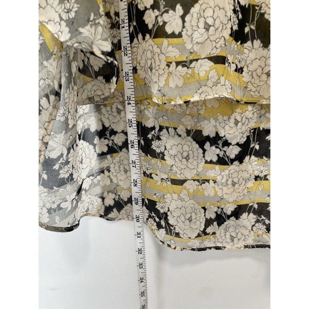 CABI Amelia Gather Top Yellow Black Floral Sheer Peasant Blouse Sz S Flowy Chic - Picture 6 of 9